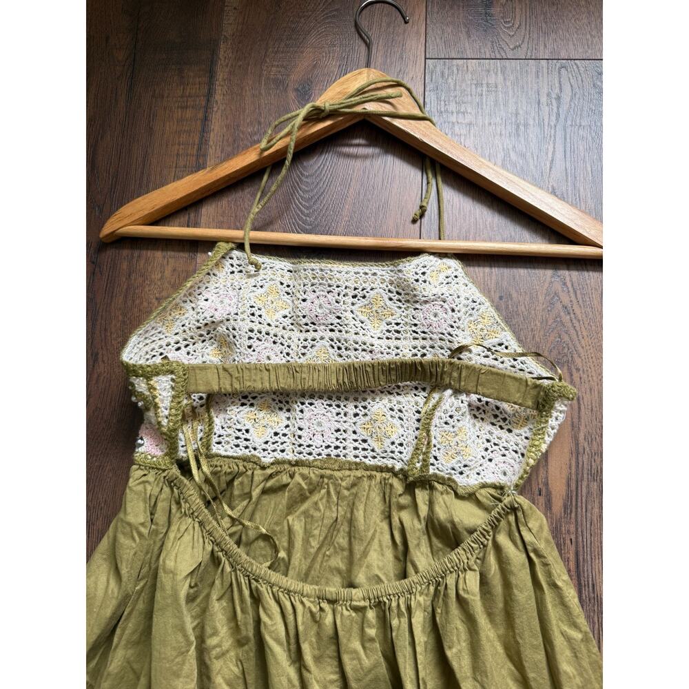 Zara Olive Crochet Sequin Halter Maxi Dress Small - Picture 6 of 7